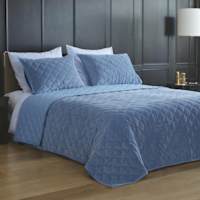 Providence 3-Piece Light Blue Cotton Velvet Quilt Set, King