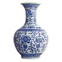 Blue Floral Ceramic Bottle Vase, 16"