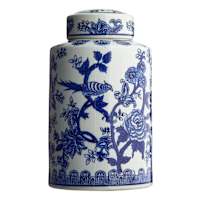 White & Navy Blue Ceramic Vase, 12"