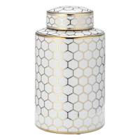 Gold Ceramic Honeycomb Jar with Lid, 12"