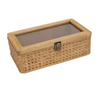 Small Brown Rattan Box with Clear Lid, 12x7