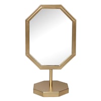 Gold Octagonal Metal Mirror with Circle Base, 14"