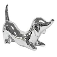 Found & Fable Silver Ceramic Dachshund Dog, 8"