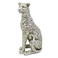Found & Fable Silver Sitting Leopard Decor, 8"