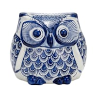 Blue & White Chinoiserie Ceramic Owl, 5"