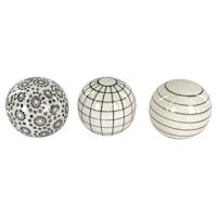 3-Piece Black & White Patterned Ceramic Orbs, 3.5"
