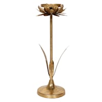 Gold Metal Flower Pillar Candle Holder, 14"