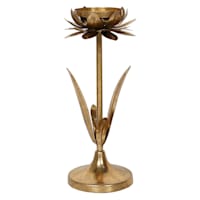 Gold Metal Flower Pillar Candle Holder, 10"