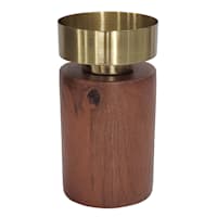 6In Wood Base And Gold Top Pillar Holder