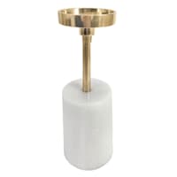 Crosby St. Long Stem Gold Pillar Candle Holder With Marble Cylinder Base, 9.5"