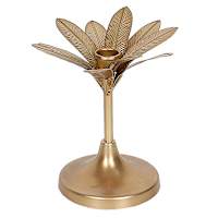 Gold Metal Leaf Taper Candle Holder, 10"