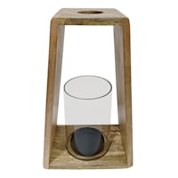 Wood & Metal Lantern with Glass Hurricane, 12.5"