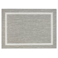 Grey Faux Leather Placemat with White Embroidered Border, 13x17