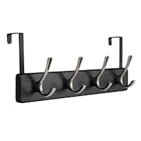4-Hook Brushed Nickel Over the Door, Black
