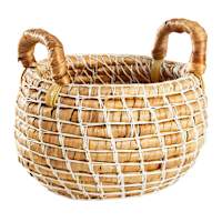 Water Hyacinth Round Storage Basket with Handle, Small