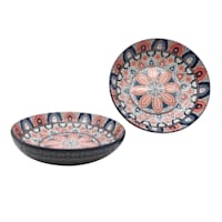 Found & Fable Navy & Coral Kaleidoscope Dinner Bowl, 8.2"
