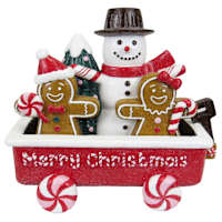 Gingerbread Lane Gingerbread & Snowman in Wagon, 7"