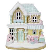 Mrs. Claus' Bakery Blue Roof Gingerbread LED House, 10"