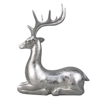 Silver Sitting Deer Figurine, 8.1"