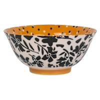 Black & Mustard Yellow Floral Print Bowl, 6"