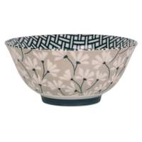 Grey & Navy Flower Print Bowl, 6"