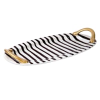 Black & White Striped Platter with Gold Handles, 16"