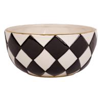 Black & White Checkerboard Bowl with Gold Rim, 55.6oz