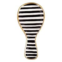 Black & White Striped Spoon Rest with Gold Rim, 10"