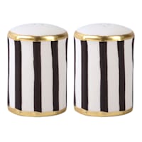S/2 Black/White Stripe with Gold Rim Salt and Pepper Shakers
