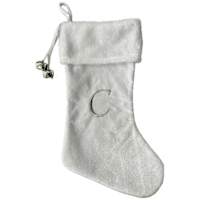 20" White Velvet Monogram Stocking, C