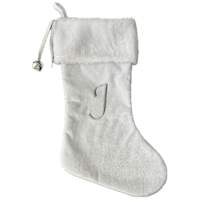 20" White Velvet Monogram Stocking, J