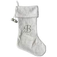 20" White Velvet Monogram Stocking, B