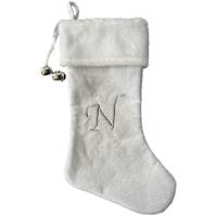 20" White Velvet Monogram Stocking, N
