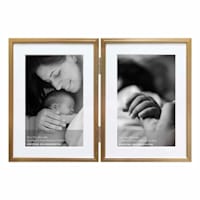 2-Openings Champagne Aluminum Tabletop Photo Frame, 5x7