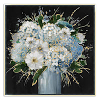 Blue Vase Florals Framed Canvas with Gold Foil Wall Art, 30"