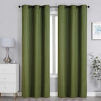 Green Linen Blend Light Filtering Grommet Curtain Panel, 84"