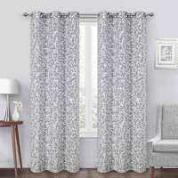 Grey Celia Leaf Jacquard Light Filtering Grommet Curtain Panel, 95"