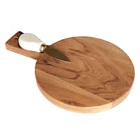 Round Dark Wood Cheese Board with Spreader Knife, 7x10