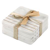 Set of 4 Marble & Brass Inlayed Coasters