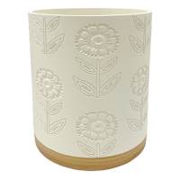 Honeybloom Reagan White Flower Wastebasket, 10"