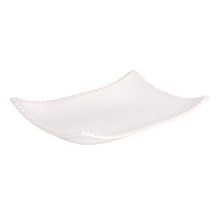 White Curved Platter with Beaded Edges, 14"