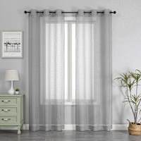 2-Pack Priscilla White Textured Sheer Grommet Curtain Panel Set, 84"