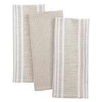 Set of 3 Taupe Porter Slub Waffle Cotton Kitchen Towels