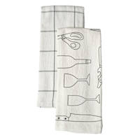 Set of 2 Grey Tools Print Terry Cotton Kitchen Towels