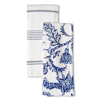 Set of 2 Blue Batik Print Terry Cotton Kitchen Towels