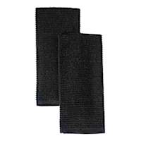 Set of 2 Black Wave Terry Cotton Kitchen Towels