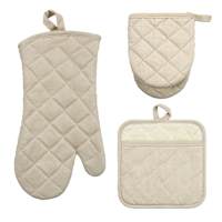 Set of 3 Taupe Pot Holder Oven & Mini Mitts