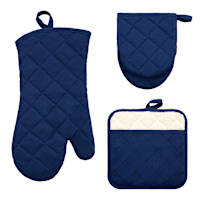 Set of 3 Blue Pot Holder Oven & Mini Mitts
