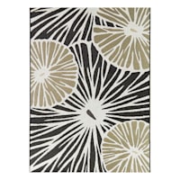(E532) Palma Black & Cream Floral Outdoor Area Rug, 5x7