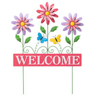 Metal Welcome Spinner Flower Yard Stake, 28"